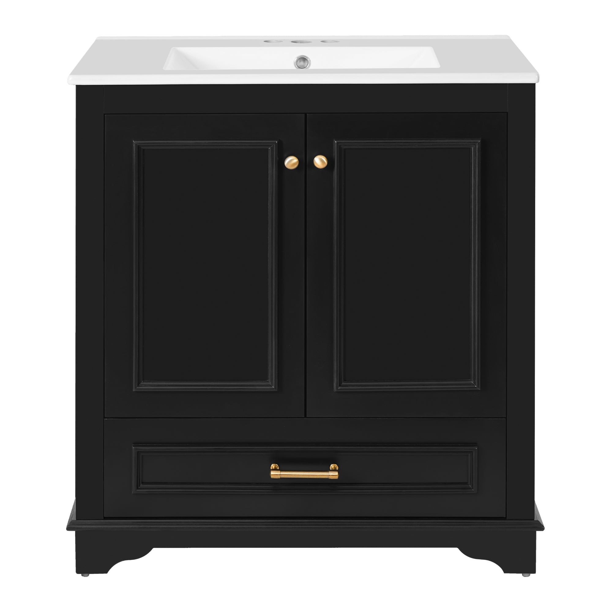 VanityFus 30.5-in Black Single Sink Bathroom Vanity with Ceramic Top Undermount 2 Soft-Closing Doors 1 Drawer Adjustable Shelves